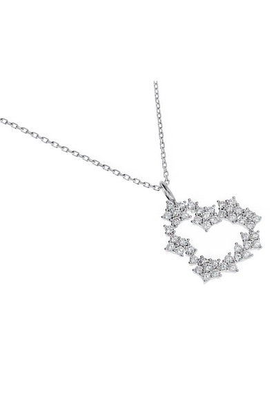 Kadın Çiçeklerden Kalp Model Gümüş Kolye Silver