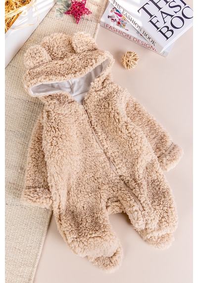 Babymod Kapüşonlu Welsoft Peluş Kışlık Kız/erkek Bebek Tulum Bej