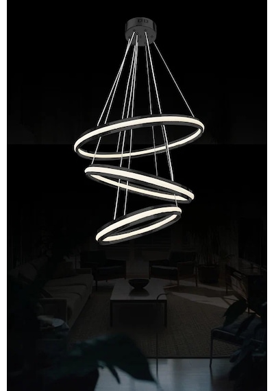 Meyra Modern 3'lü Led Halka 50 Cm Led Avize Myr-3h50-w150-mıx4578-546 Siyah