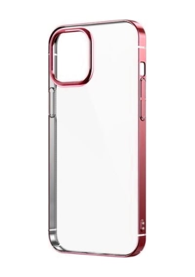 Noktaks - İphone 12 Uyumlu Kılıf Arkası Şeffaf Renkli Kenarlı Pixel Kapak - Kırmızı - T17391