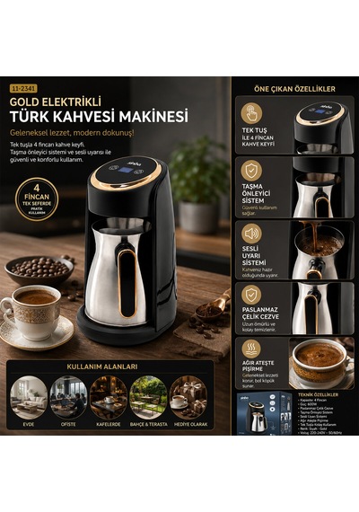 Gold Elektrikli Türk Kahvesi Makinesi 4 Fincan Sesli Uyarı - Taşma Önleyici Sistem Scm-2984 5673