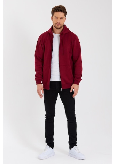 Comeor Kanguru Cepli Kapüşonlu Fermuarlı İçi Pamuklu Erkek Sweatshirt Bordo 001 Bordo