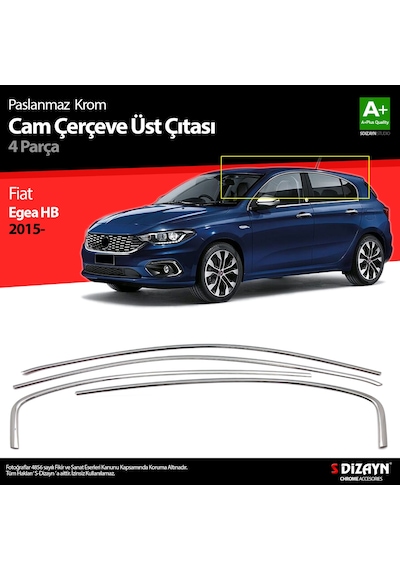 S-dizayn Fiat Egea Hb Krom Cam Üst Çıtası 4 Prç. 2015-2020