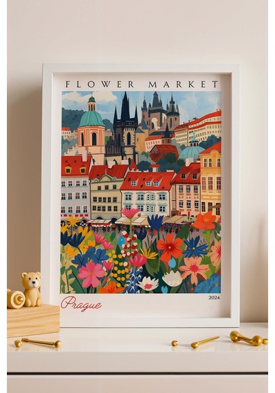 Prag Çekya Çerçeveli Tablo Seyahat Severlere Salon Ve Ofis İçin Estetik Duvar Dekoru Travel Flower Market