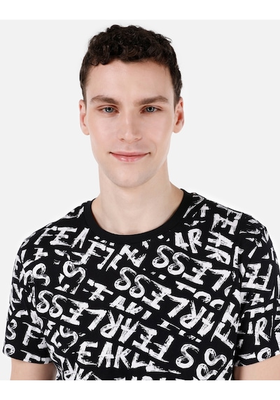 Colin's Colins Normal Kesim Bisiklet Yaka Baskılı Siyah Erkek Kısa Kol Tişört Siyah