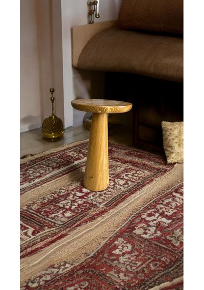 Simillo Wooden Ahşap Konik Model Tekli Mantar Yan Sehpa Modern Koyu Ceviz Renkli Fiskos Kahverengi