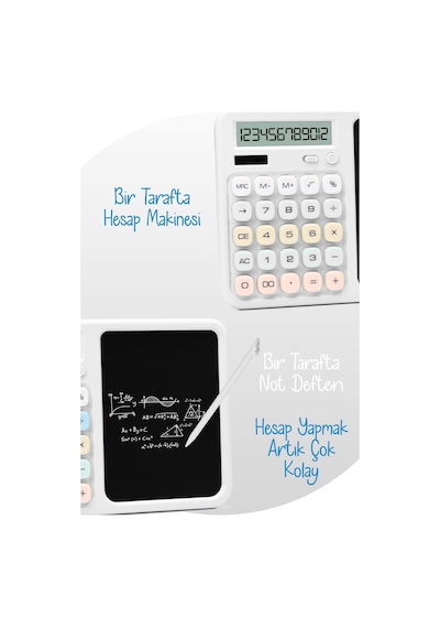 Lcd Ekran Yazı Tahtalı Hesap Makinesi 12 Haneli Tabletli Hesap Makinesi Beyaz