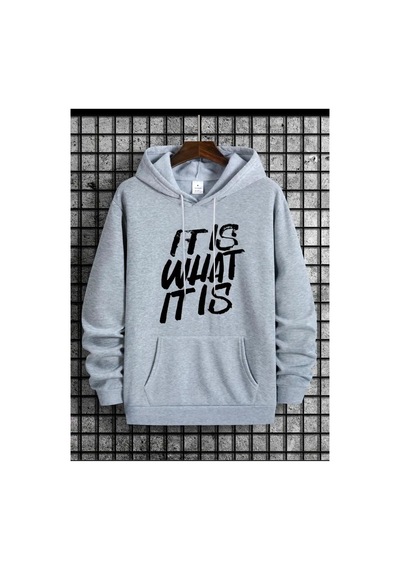 Medinenur It'is What Baskılı Kapüşonlu Sweatshirt Gri