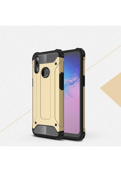 Noktaks - Galaxy Uyumlu A10s Uyumlu - Kılıf Çift Katman Zırh Tank Crash Military Kapak - Gold - T9987 Gold