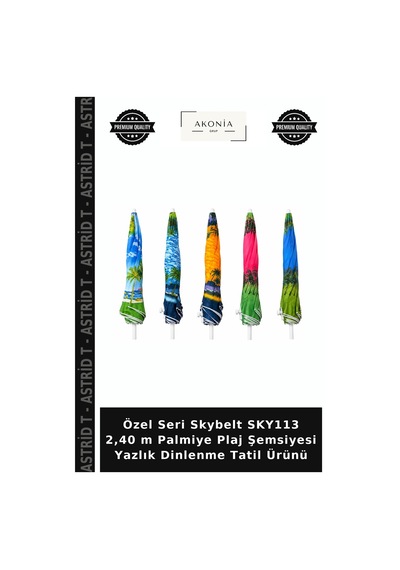 Özel Seri Skybelt Sky113 2,40 M Palmiye Plaj Şemsiyesi Yazlık Dinlenme Tatil Ürünü Çok Renkli