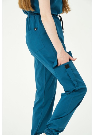 Turkuaz Likralı Kargo Cep Jogger Paça Doktor Hemşire Forması Tek Alt Unisex