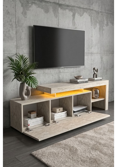 Luma Led Işıklı Tv Ünitesi 160 Cm - Modern Tv Sehpası Krem