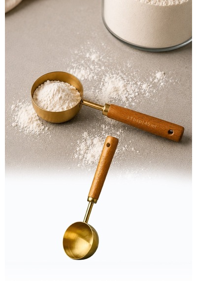 45 Ml Ahşap Saplı Gold Kahve Ölçü Kaşığı Paslanmaz Çelik Kahve Çay Mama Ölçme Kaşığı Altın