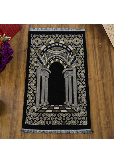Medine Lüks Şönil Seccade Siyah 66x116cm 520 Gr Çok Renkli
