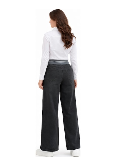 Kübra Kadın Bol Jean Pantolon Beli Ribana Lastikli Bgl-st05385 Füme