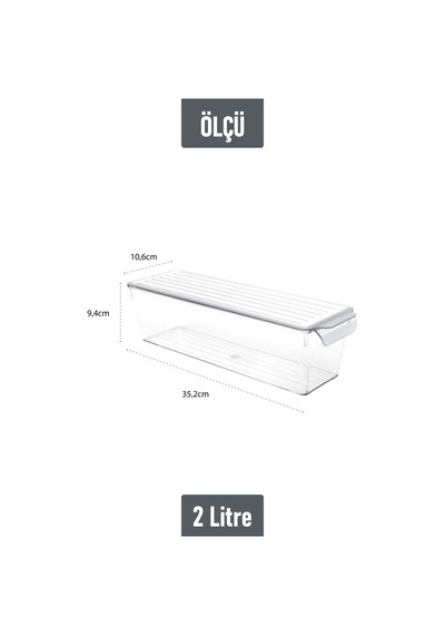 İronika Kapaklı Buzdolabı Düzenleyici Meyve Sebze Saklama Kabı Organizer 2 Litre X 3 Adet Şeffaf