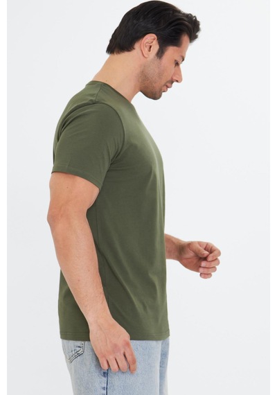 Trendhill Erkek Haki Pamuklu Bisiklet Yaka Büyük Beden T-shirt Hki5014b