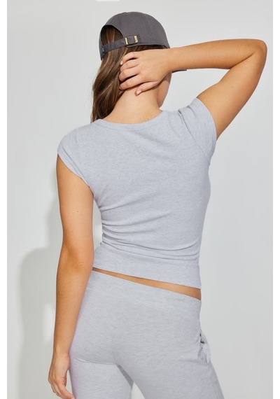 Seeh Grimelanj V Yaka Ribana Basıc Body Sh370 Gri Melanj