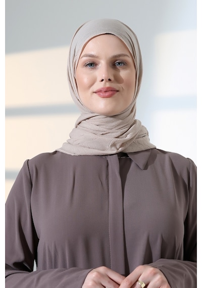 Kadın Tesettür Bambu Kraş Şal, Ütü Gerektirmeyen Doğal Hijab Başörtüsü 75x180 Cm - Taş Rengi