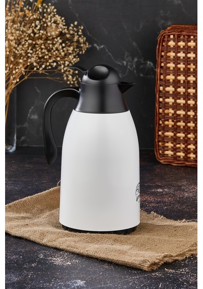 1,3 Litre Cam Hazneli Plastik Termos-beyaz