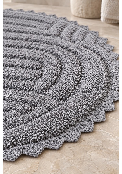 Alanur Bodrum Tufting Cotton Pamuklu El Işi Örgülü 90 X 90 Cm Paspas 113 gri