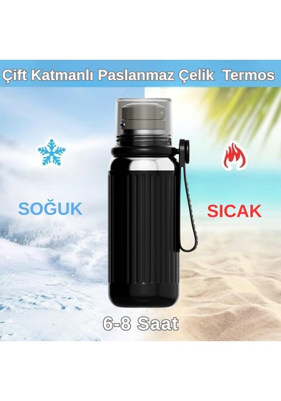 Çift Katmanlı Paslanmaz Çelik Termos 500 Ml Siyah