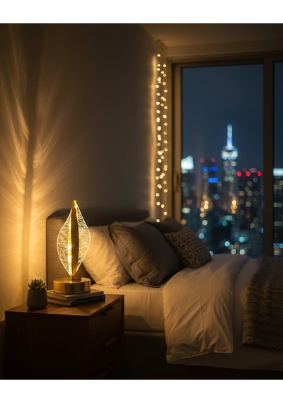 Yaprak Model Dekoratif Şarjlı Masa Led Gece Lambası Altın