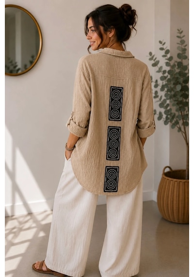 Bb Butik Basic İtalyan Seri Müslin Oversize Gömlek Dn0942 bej