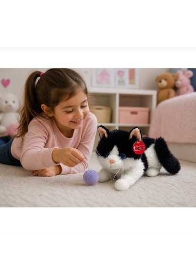 Oyuncak Pilli Sesli Peluş Kedi 35 Cm Gerçekçi Miyavlayan Yumuşak Dokulu Çocuk Oyuncağı Siyah