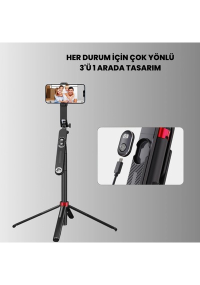 Uzatılabilir Tripodlu Selfie Çubuğu Dikey Ve Yatay Çekim, Uzaktan Kumandalı