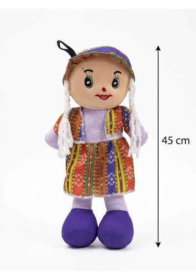 Yöresel Oyun Arkadaşım Büyük 45cm Yöresel Elbiseli Ve Şapkalı El Yapımı Oyuncak Bez Bebek Mor