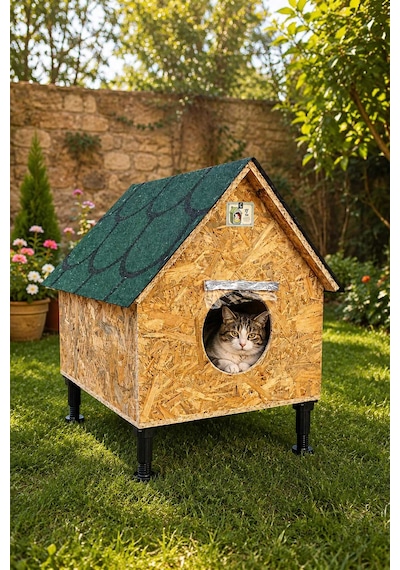 Reyo Narım Kedi Evi Ve Kedi Yuvası, İç Ve Dış Mekana Uygun, Soğuk, Yağmur Ve Kar Yalıtımlı Özel Üretim Kedi Barınağı 55x45x65 Cm