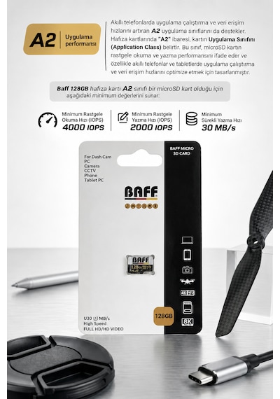 Baff 128 Gb Micro Sd Kart U3 A2 4k Ultra Hd Destekli Yüksek Hızlı Hafıza Kartı Güvenlik Kamerası & Araç Kamerası Uyumlu