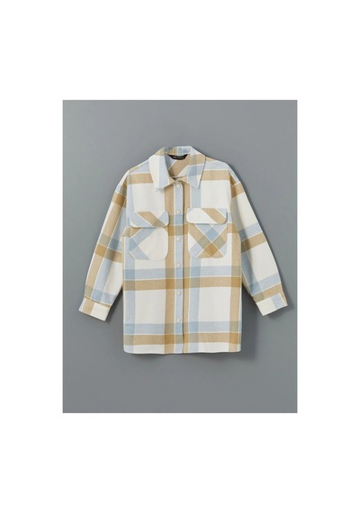 LC Waikiki Lcw Modest Açık Mavi Ekoseli Ekose Oversize Kadın Gömlek Tunik