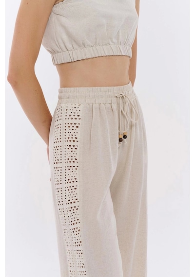 Olla Collection Kumaş Matchli Pantolon Natur Çok Renkli