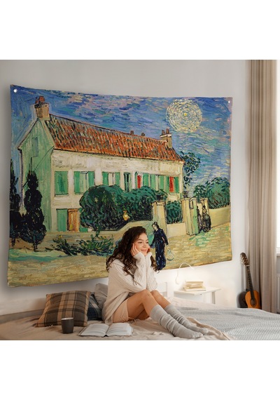 Vincent Van Gogh - Geceleyin Beyaz Ev Duvar Örtüsü - White House At Night-7173