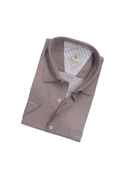 Linen Keten Klasik Kısa Kollu Camel Erkek Gömlek Regular Kalıp -10076 Camel