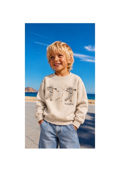 Overdo Kids Erkek Çocuk Kabarma Baskılı 2ip Sweatshirt Bej