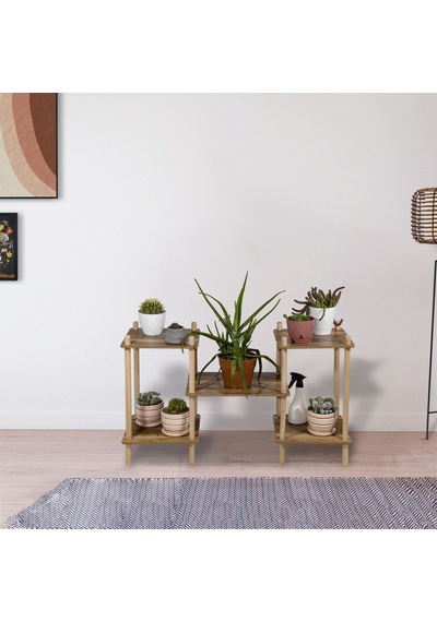 Dekoratif Raflı Ahşap Çiçeklik Saksı Standı Saksılık, Balkon Rafı