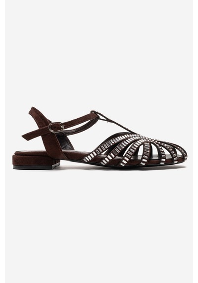 Luvishoes Lavına Kahverengi Süet Taşlı Kadın Sandalet