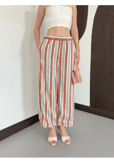 Verymoda Çizgili Salaş Pantolon D3094 Kiremit
