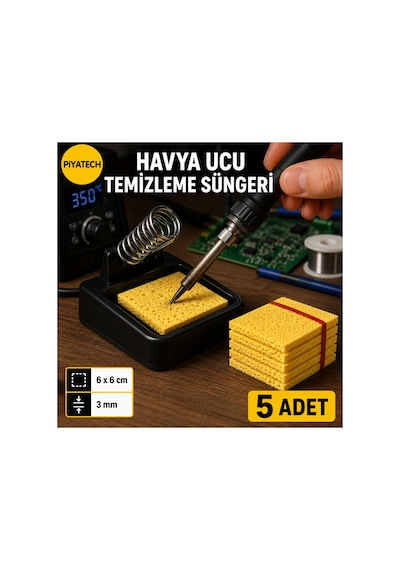 Havya Temizleme Süngeri 6x6 Cm Lehim Ucu Temizleyici Sünger 3 Mm 5'li Paket