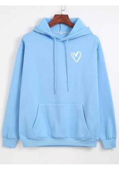 Altamira Unisex Kalp Baskılı Oversize Kapüşonlu Sweatshirt 001