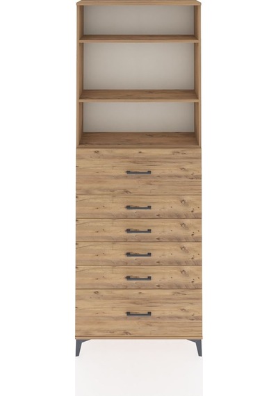 Arges Dolap 3 Raflı 6 Çekmeceli 88x30x243 Çam-çam Çam