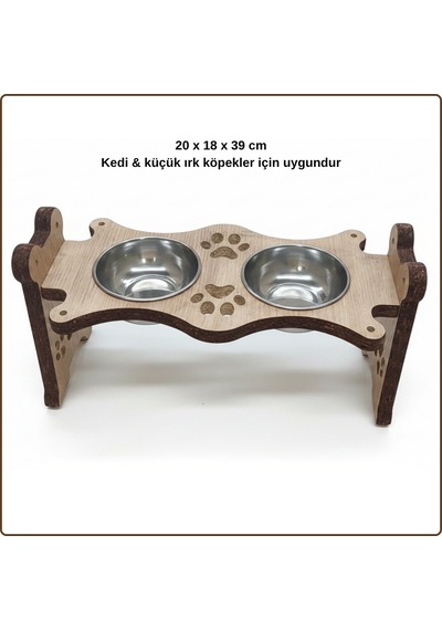 Ustaağaç Ahşap Kedi & Köpek Mama Ve Su Kabı Standı