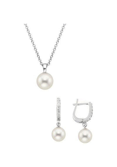 Gümüş Yuvarlak Model Kolye Küpe Inci Set 8 Mm