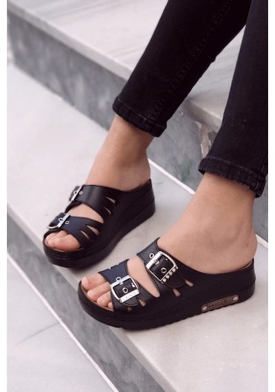 Neon Shoes Darma Kadın Günlük Terlik Çift Bant Tokalı Ortopedik Taban Anne Dışarı & Ev İçi Terliği 001