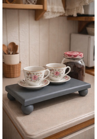 Mat Antrasit 17x25 Cm Top Ayaklı Ahşap Sunumluk, Dekoratif Stant, Baharat Stant Çam Ve Kayın Masif