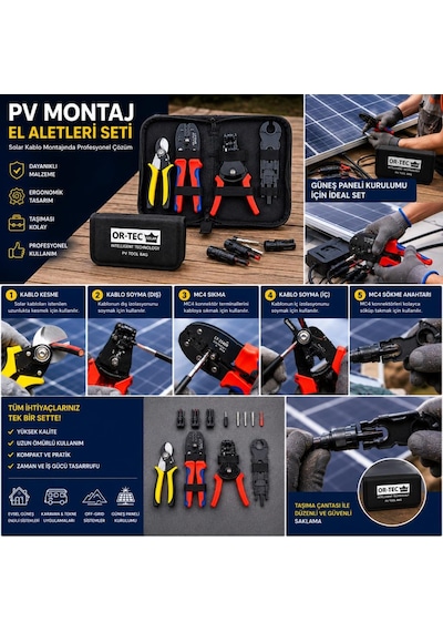 Or-tec Solar Mc4 Konnektör Sıkma Pensesi Seti Çantalı Güneş Paneli Kablo Sıyırma, Kesme Ve Krimp Takımı