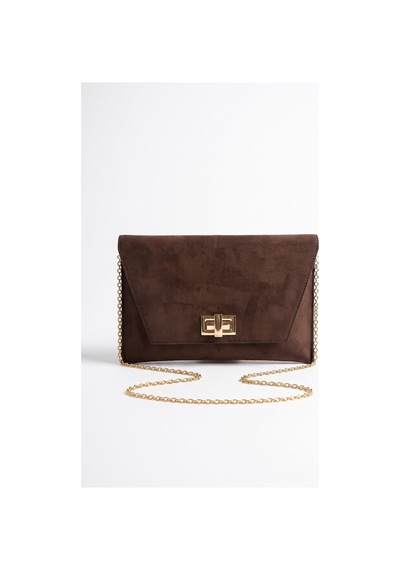 Maorı Kahverengi Süet Kadın Clutch Çanta